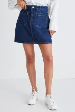 Glimpse Indigo Pocket Front Denim Mini Skirt