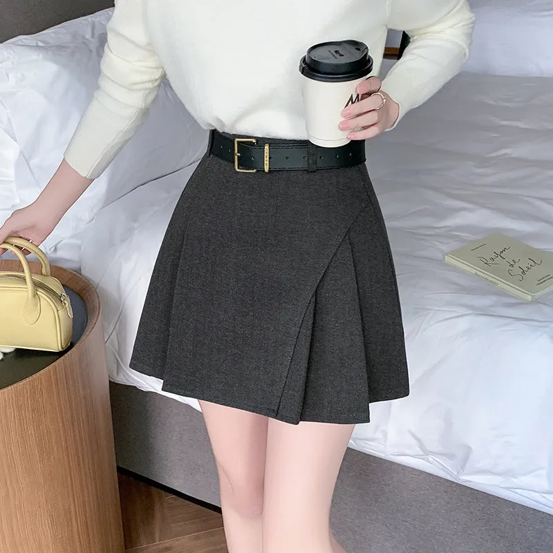 Hnzxzm black skirt outfit fall Woolen Short Skirt for Women 2024 Winter Woolen A- line Skirt High Waist Anti-Exposure Shorts Pleated Skirt for Women