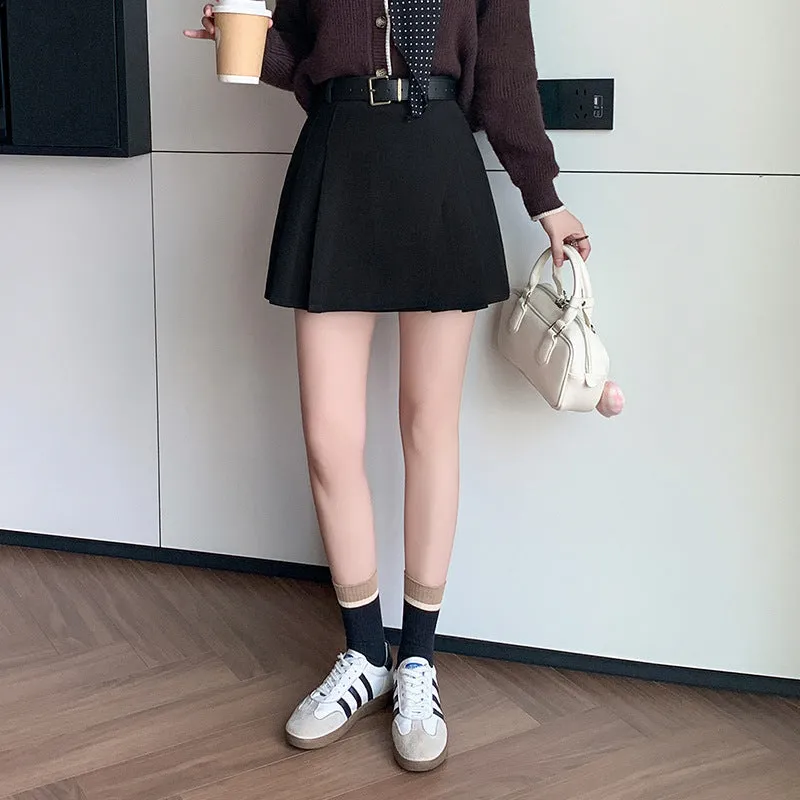 Hnzxzm black skirt outfit fall Woolen Short Skirt for Women 2024 Winter Woolen A- line Skirt High Waist Anti-Exposure Shorts Pleated Skirt for Women