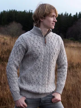 IRISH ARAN SWEATER WITH HALF ZIP DESIGN