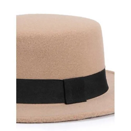 Khaki Bow Tie Brand Woolen Fedora Hat