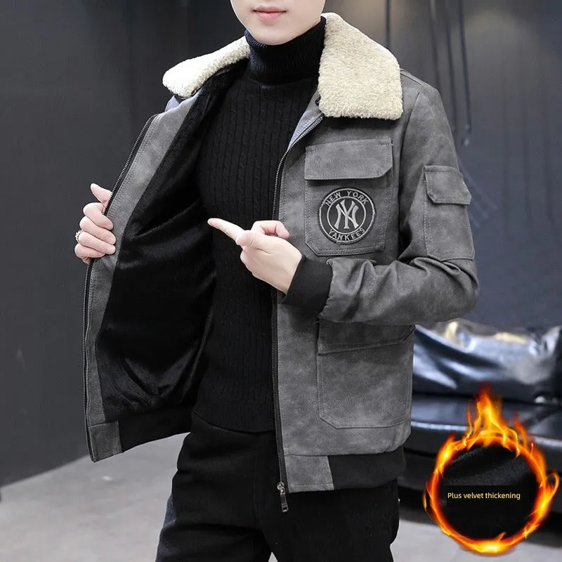 Korean-Style Fashion Top Clothes Leather Lapel Jacket