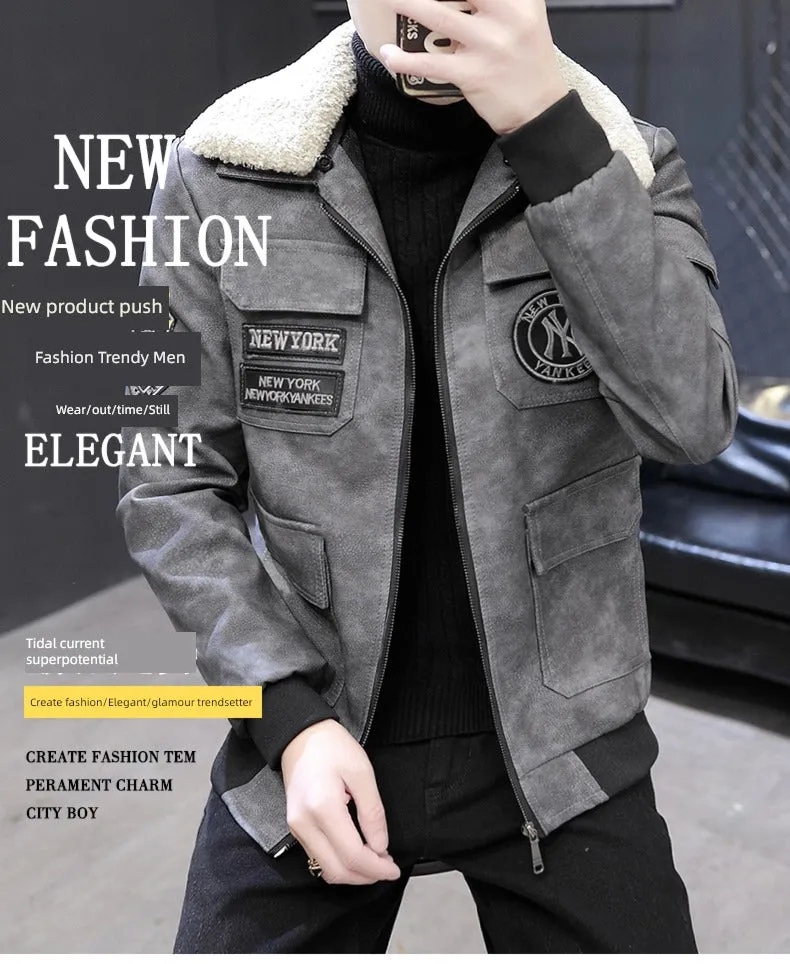 Korean-Style Fashion Top Clothes Leather Lapel Jacket