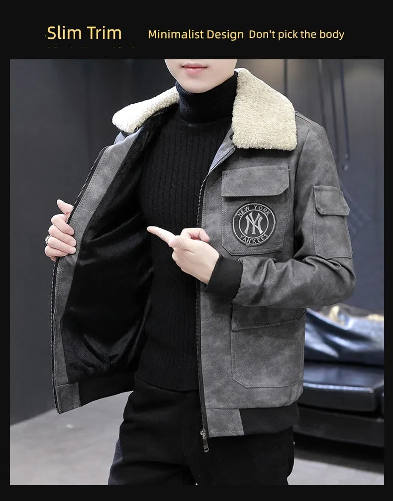 Korean-Style Fashion Top Clothes Leather Lapel Jacket