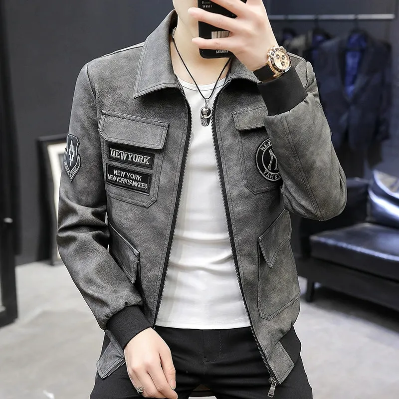 Korean-Style Fashion Top Clothes Leather Lapel Jacket