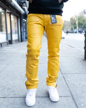 LEATHER PANTS- YELLOW STACKED