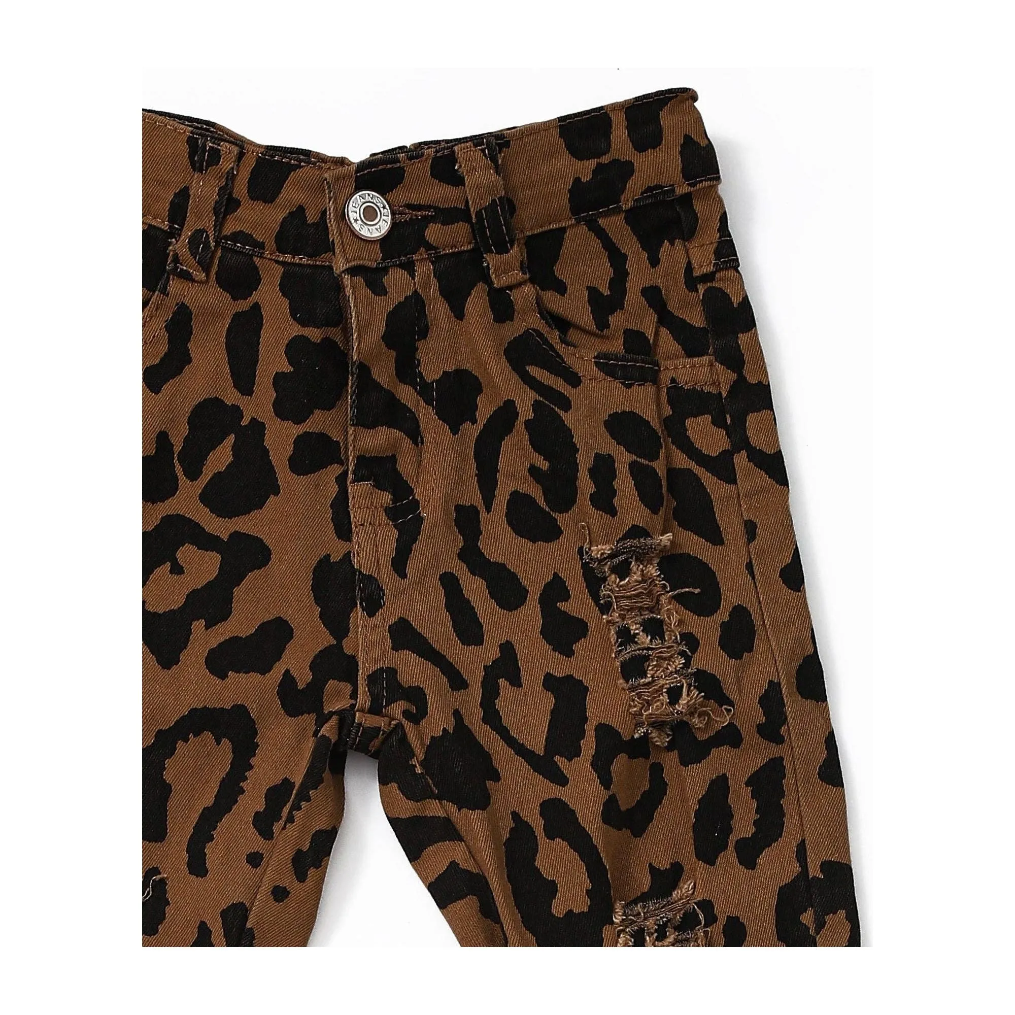 Leopard Distressed Double Layer Girls Jeans