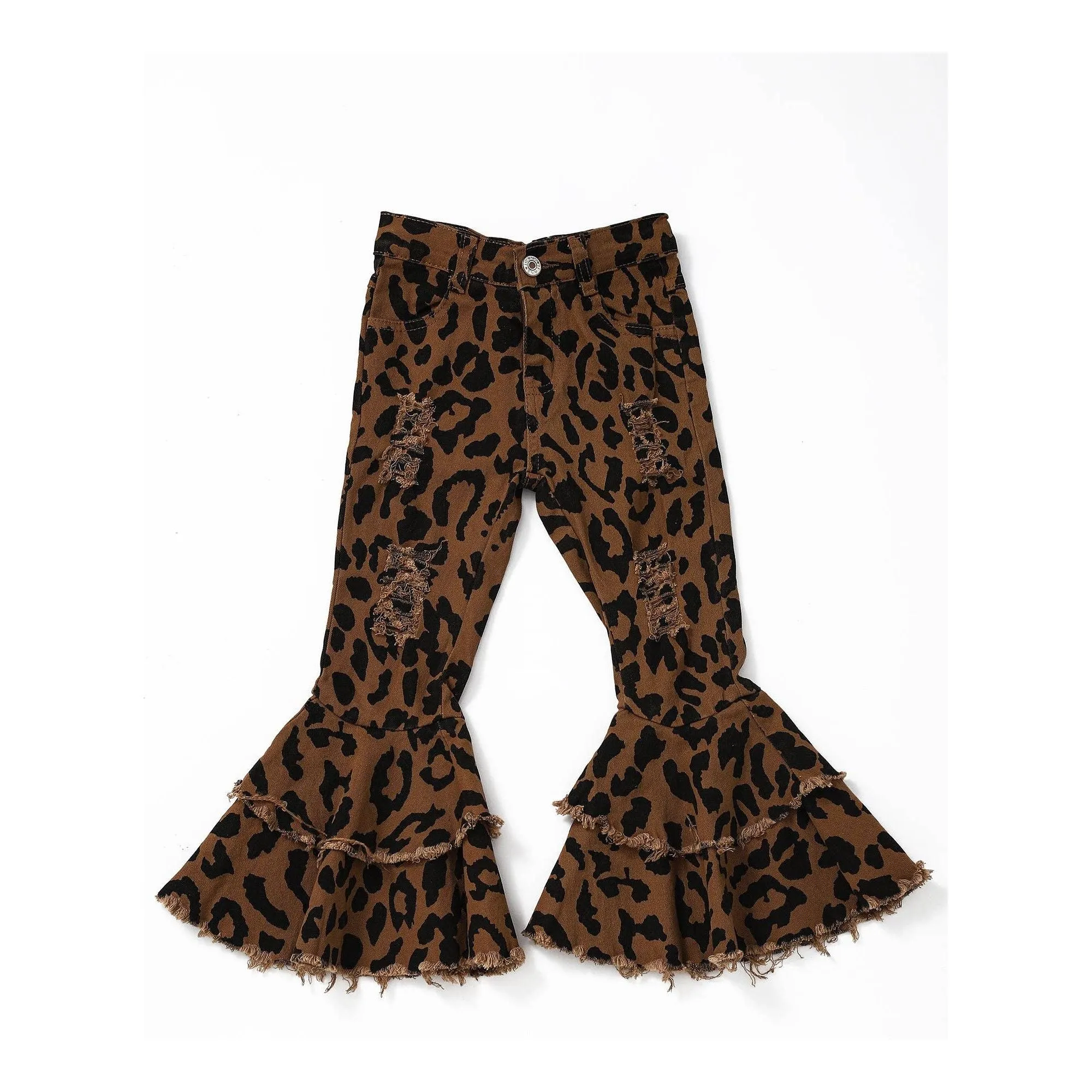 Leopard Distressed Double Layer Girls Jeans