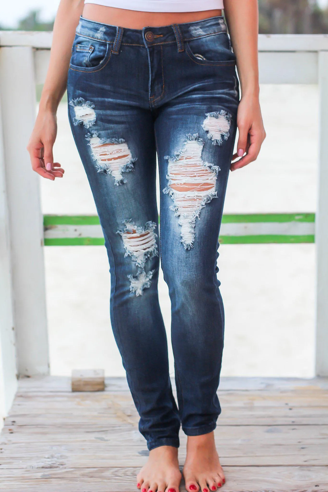 Medium Wash Distressed Skinny Jeans