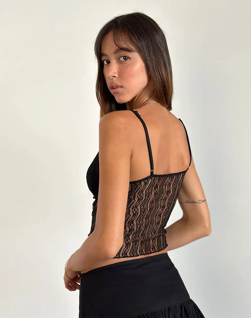 Megara Strappy Top in Lace Mesh Black