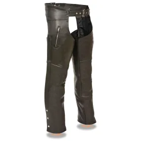 Milwaukee Leather Chaps for Men's Black Prime Leather Zipped Thigh Pocket-Mesh Lined Motorcycle Rider Chap-SH1190