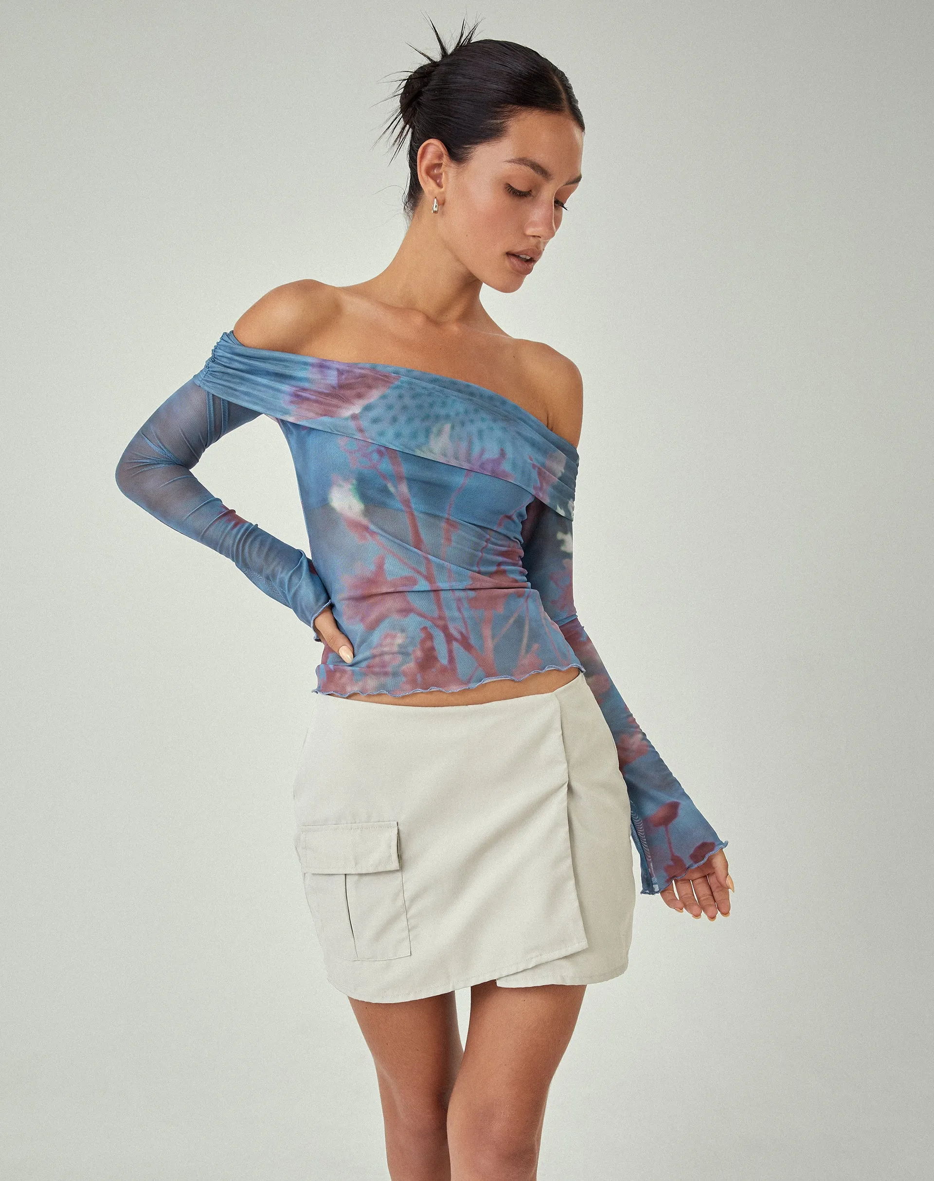 MOTEL X JACQUIE Nagya Long Sleeve Top in Lumen Mesh Blue