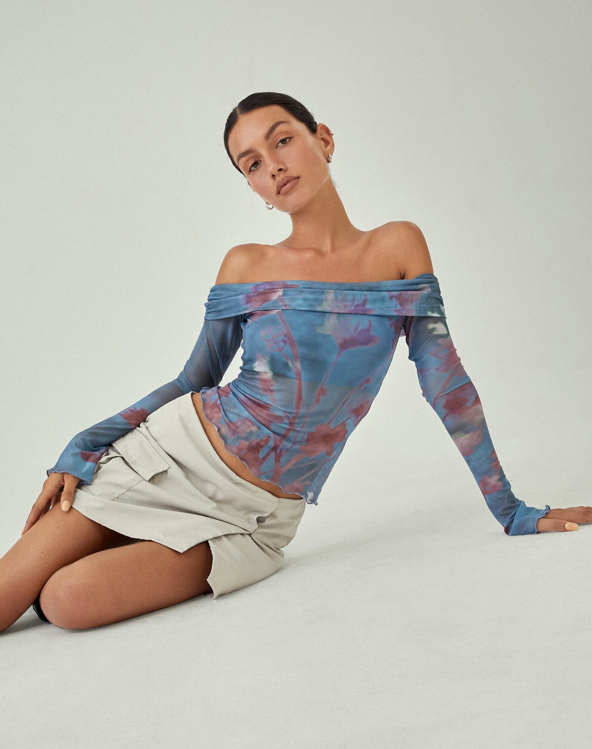 MOTEL X JACQUIE Nagya Long Sleeve Top in Lumen Mesh Blue