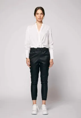 ONCE WAS CASTELLO RELAXED STRETCH LEATHER PANT IN BLACK