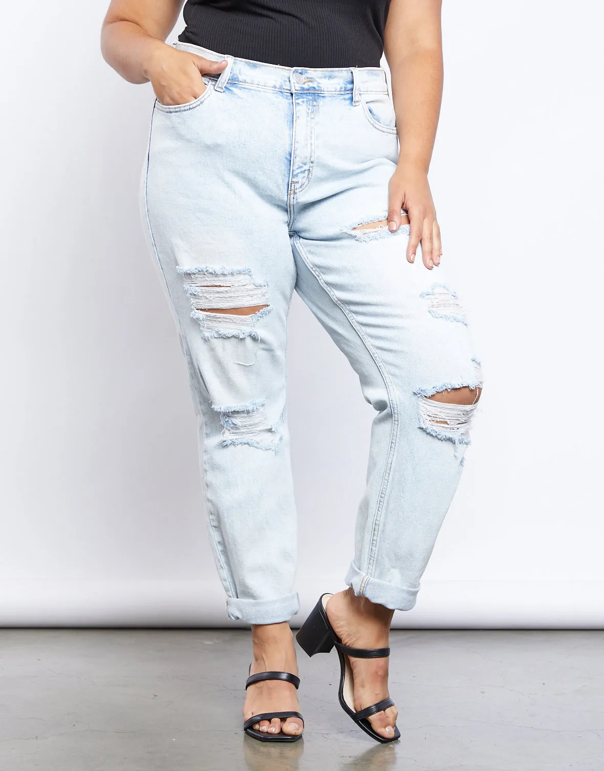 Plus Size Emmy Distressed Mom Jeans