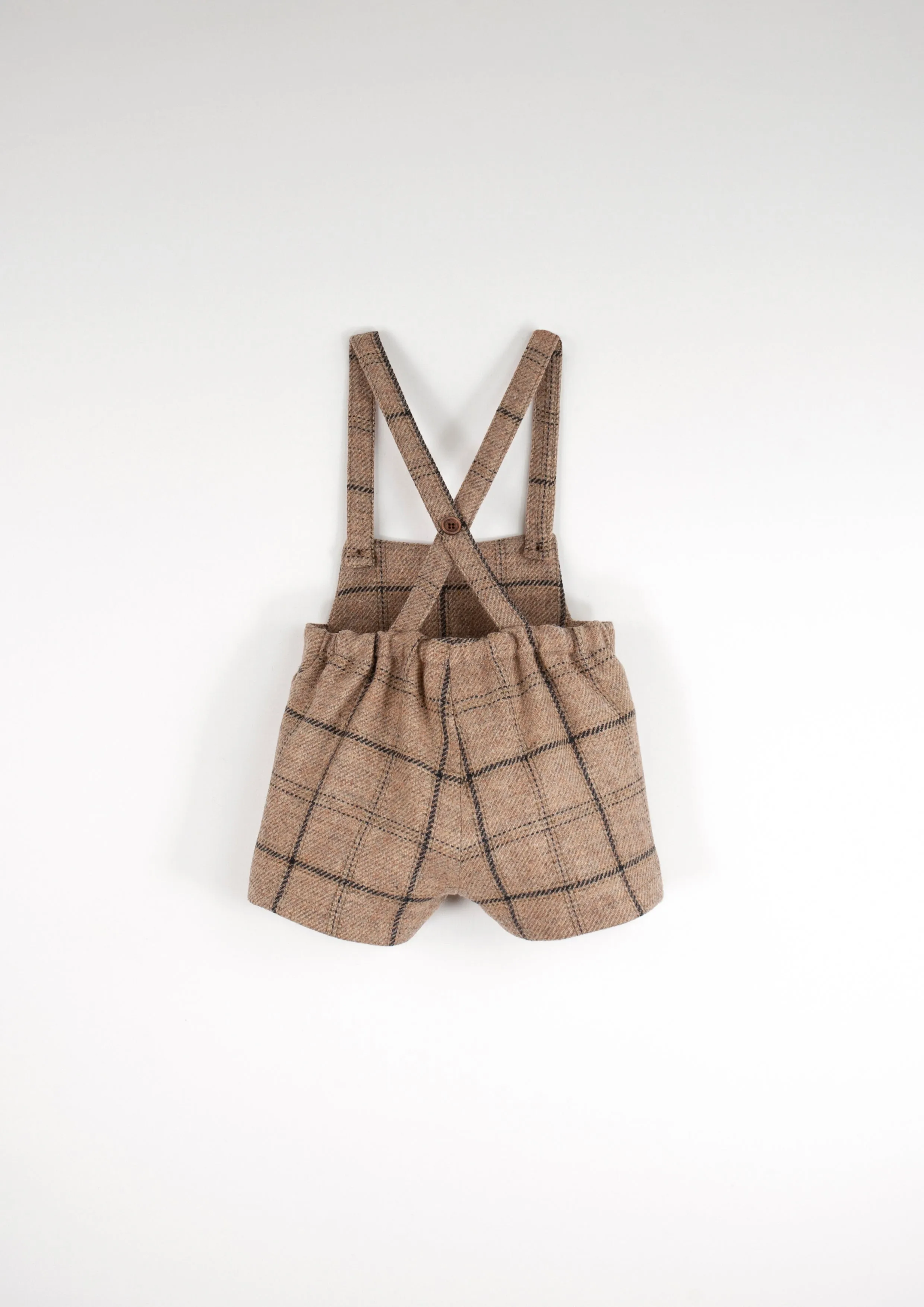 Popelin Beige Plaid Woolen Suspender Shorts