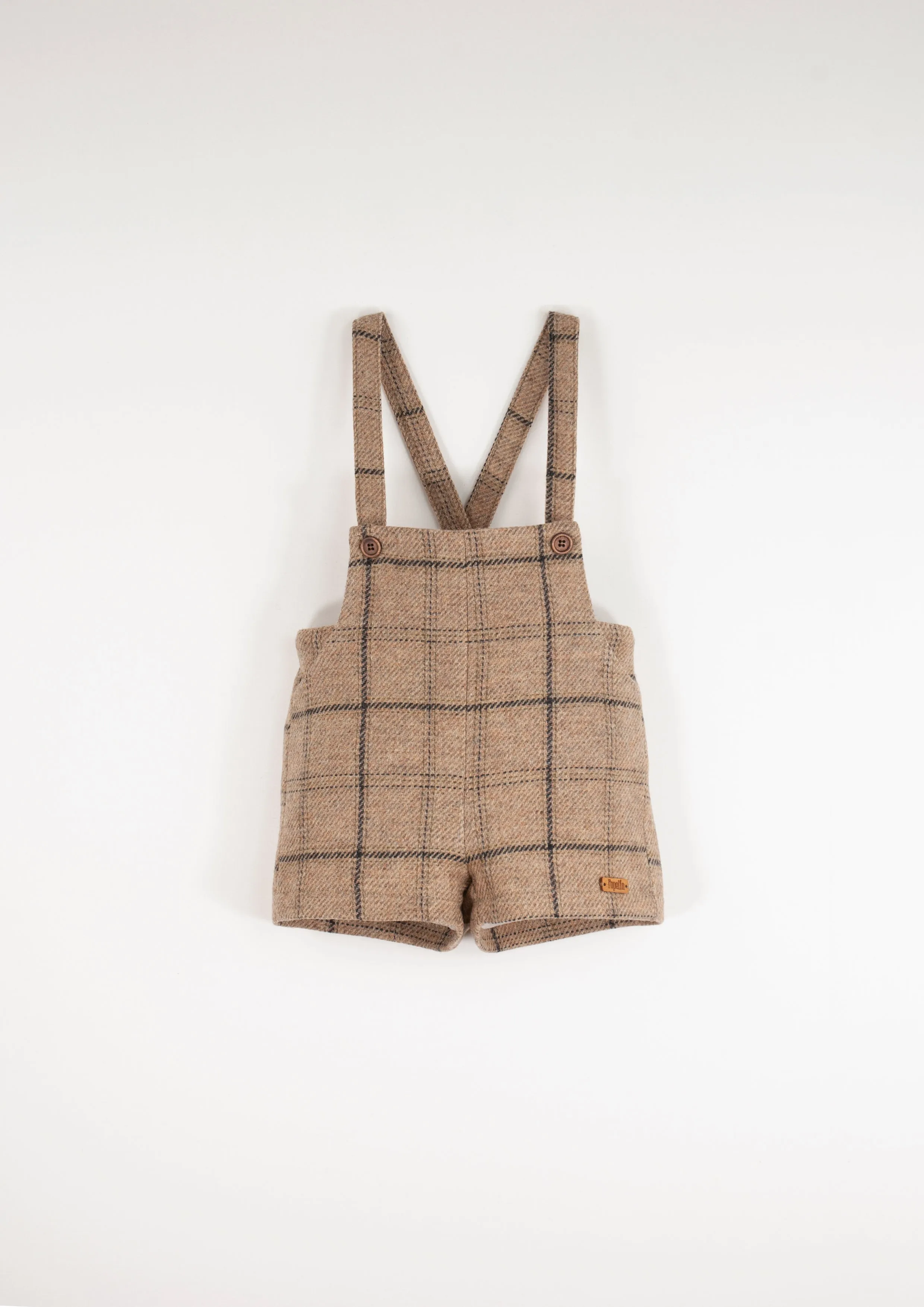 Popelin Beige Plaid Woolen Suspender Shorts