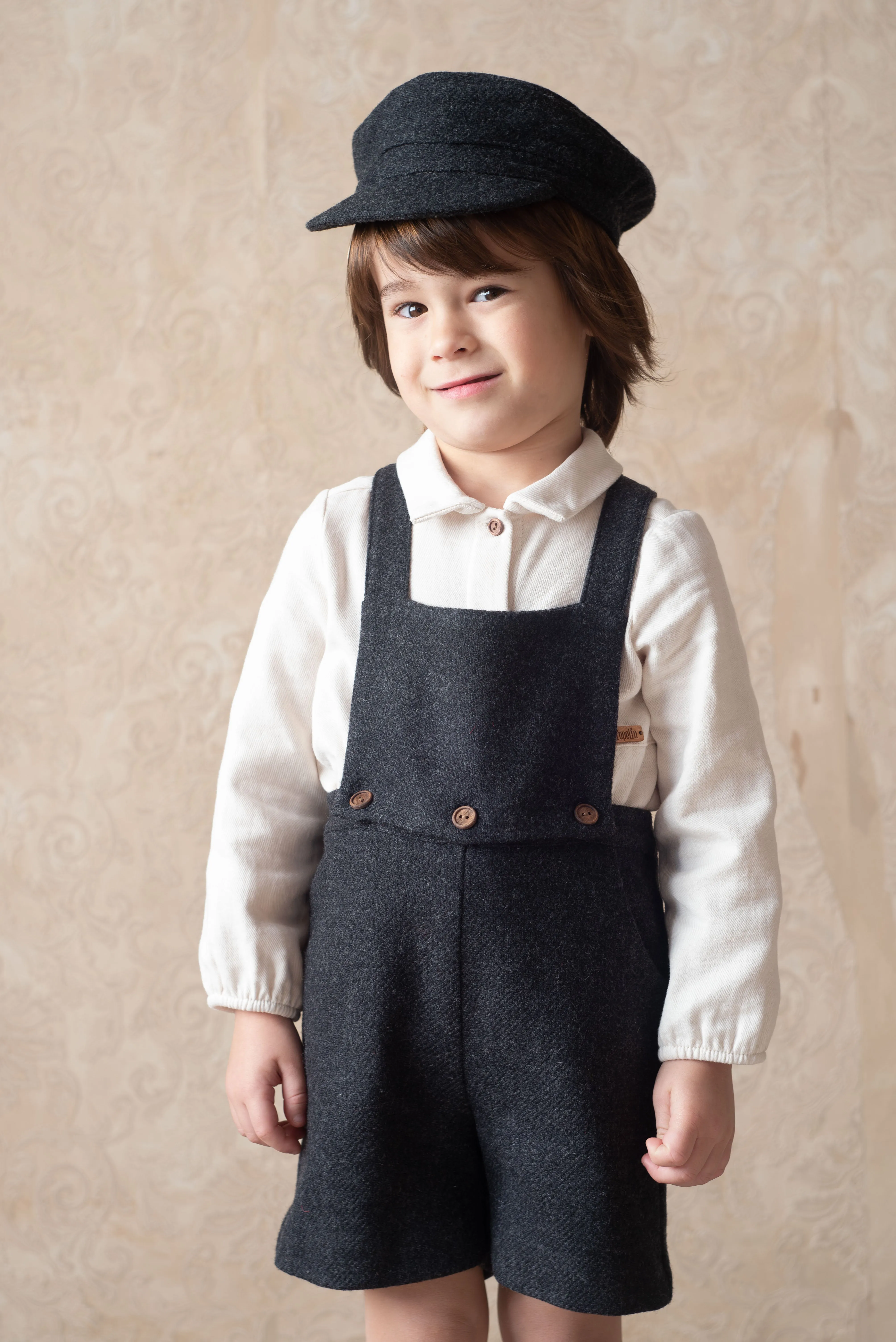 Popelin Dark Grey Woolen Suspender Shorts