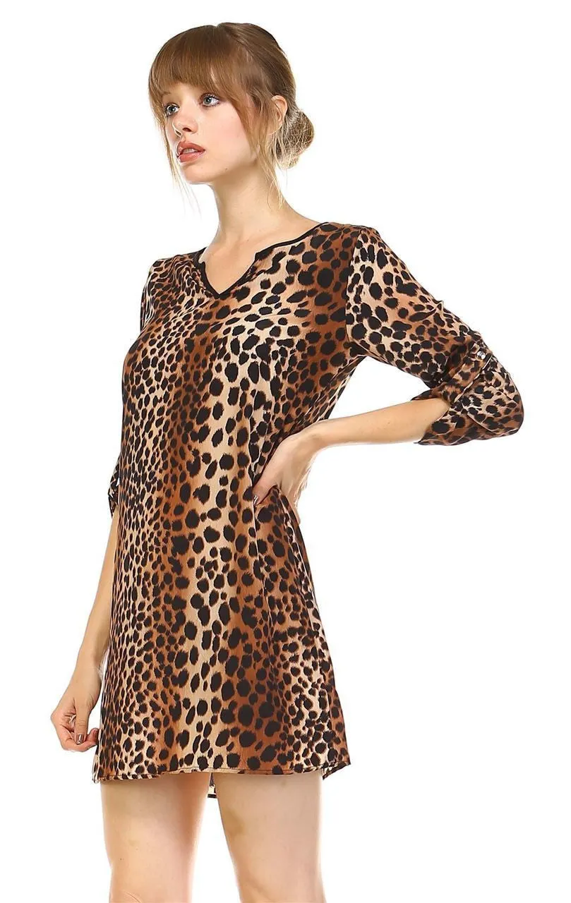 Relaxed Fit Printed Tunic Top Blouse Cheetah Brown Black Tan