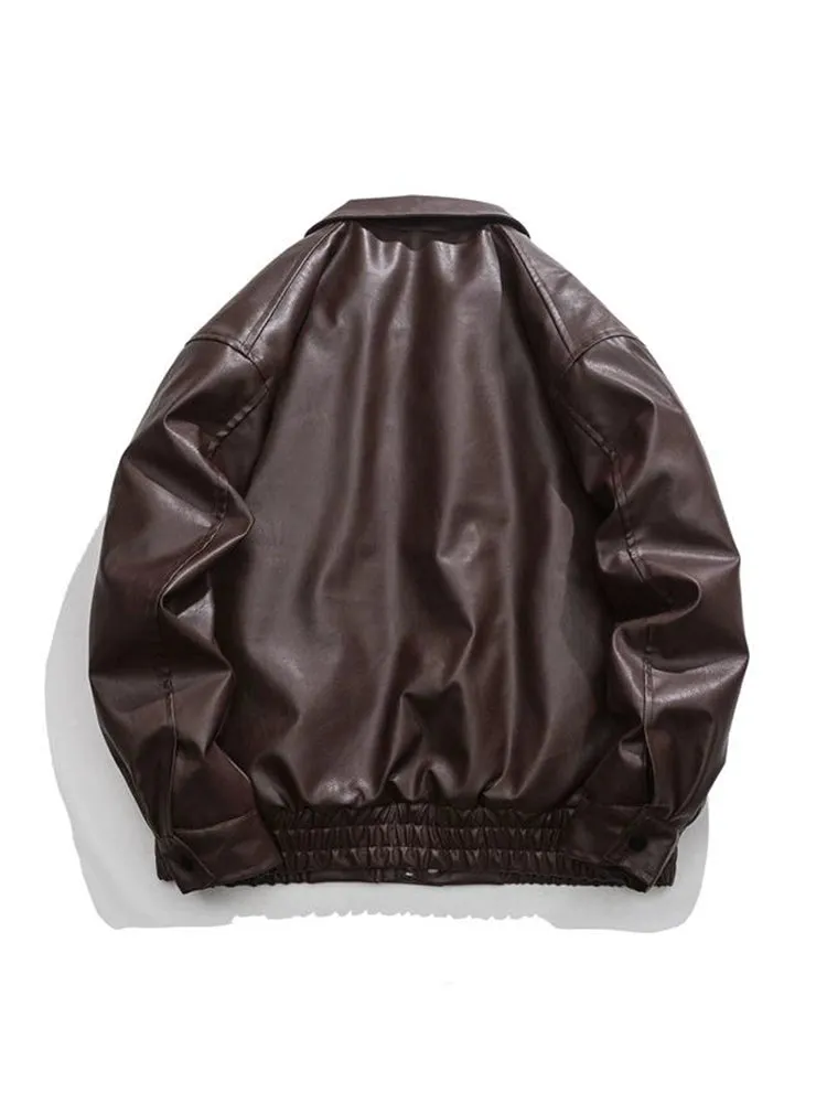 Retro Brown Cotton-Padded Coat for Men and Women Jacket Outwear Leather Coat