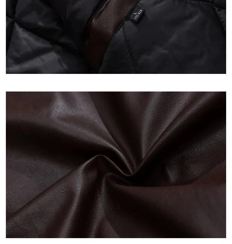 Retro Brown Cotton-Padded Coat for Men and Women Jacket Outwear Leather Coat