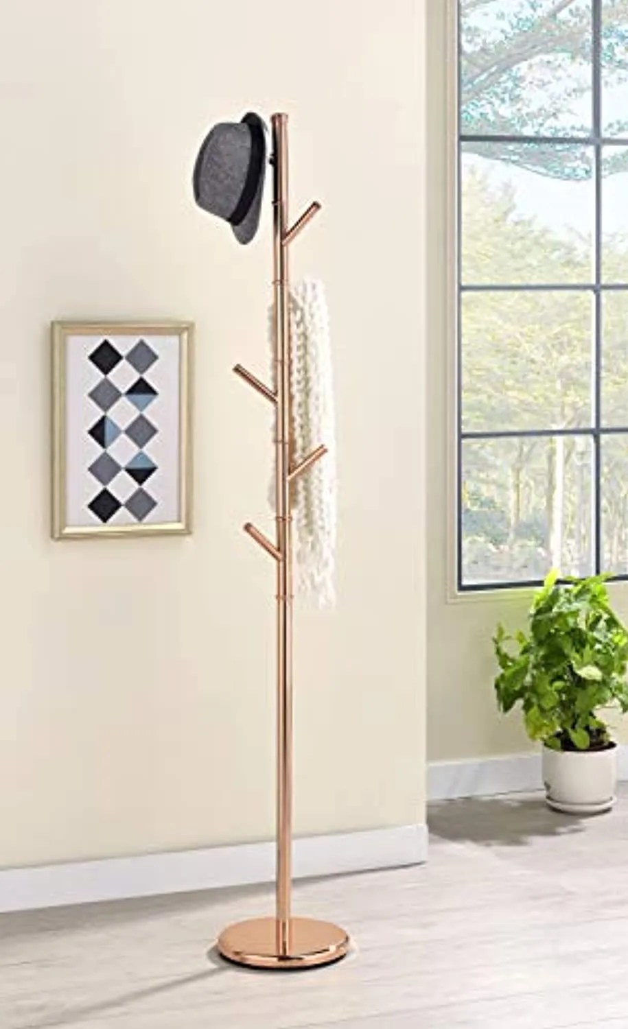 Rose Gold Finish 6 Hook Metal Hall Tree Hat & Coat Rack Stand