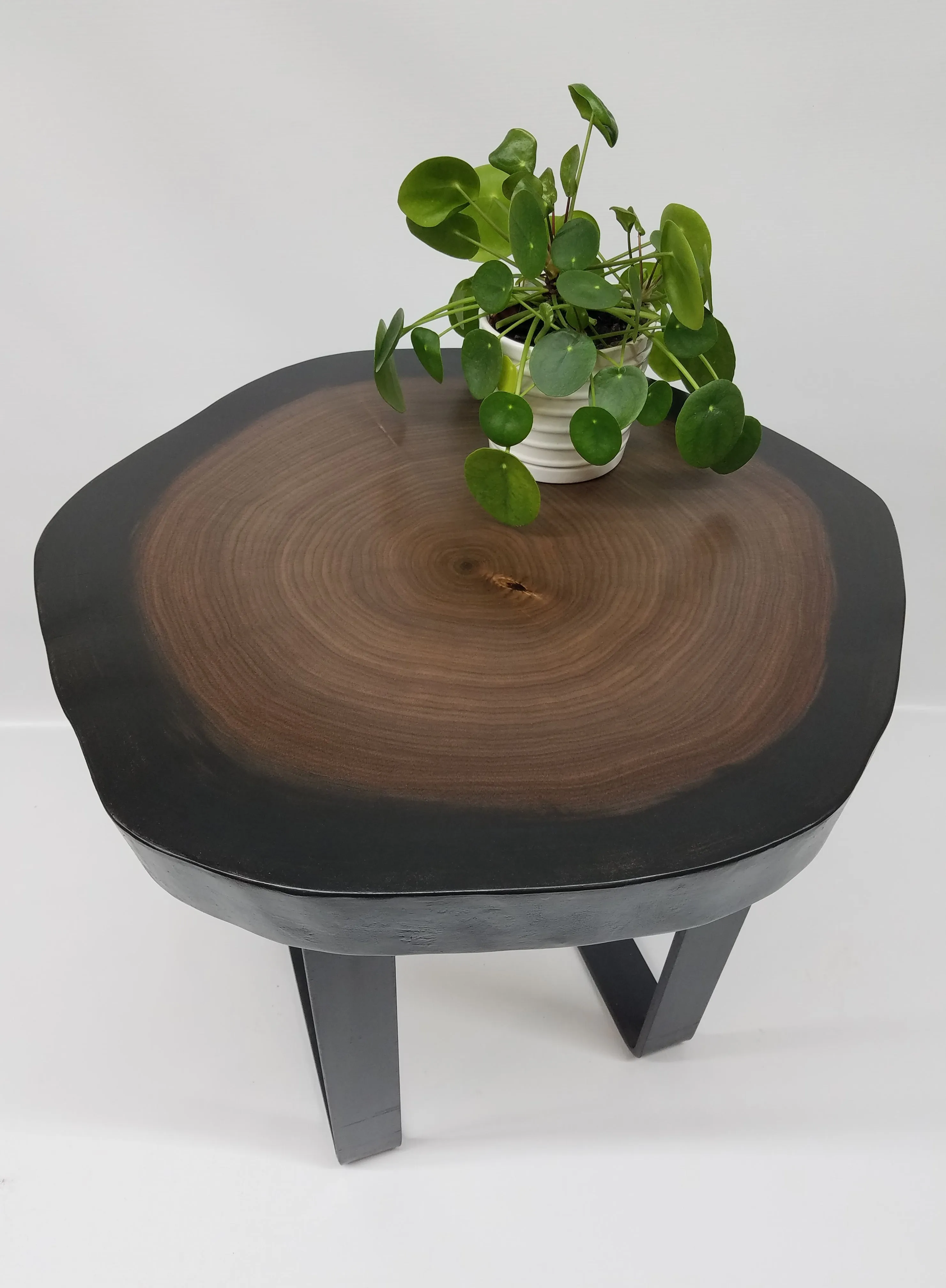 Round Coffee Table- Side Table- Live Edge- Cookie- Black and Brown- Solid Wood Table- Minimalist- Handmade- Wood and Steel- Modern Table