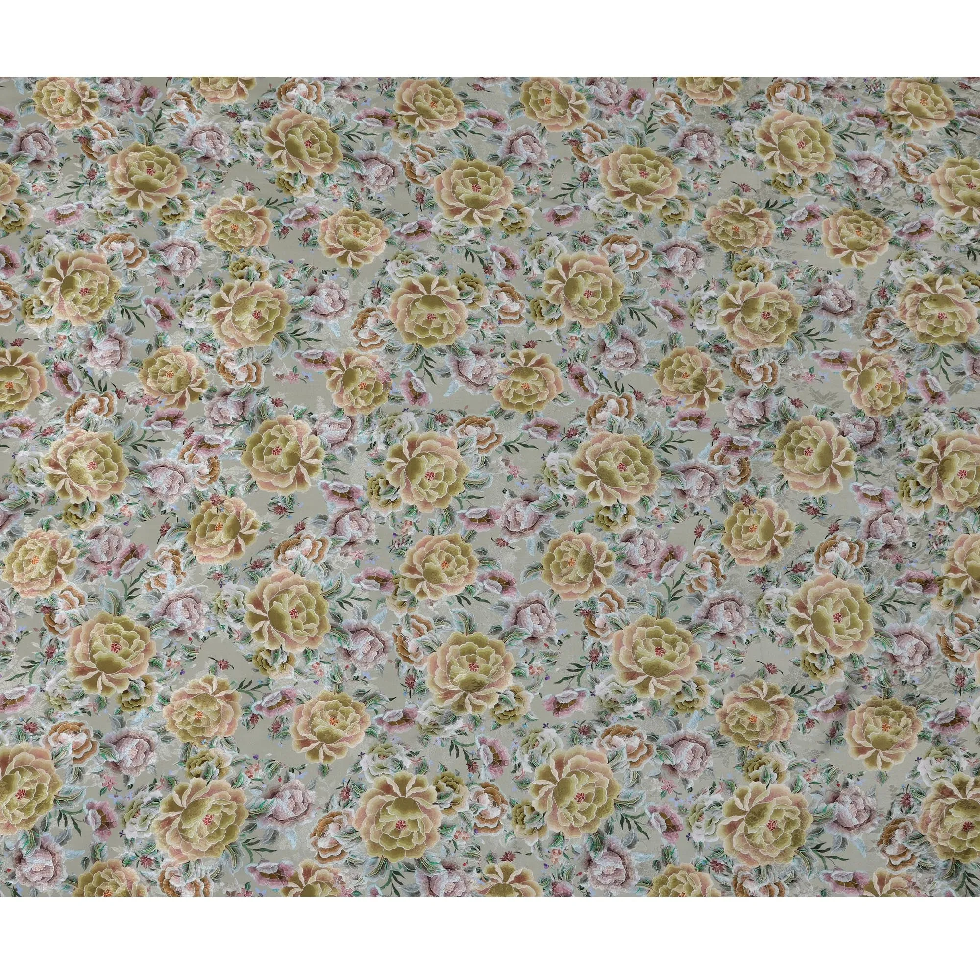 Sage Green Indian Viscose Modal Satin Fabric, Large Floral Print, 110 cm Width-D20935