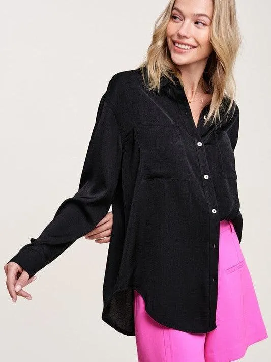 Silky Long Sleeve Button Up Shirt