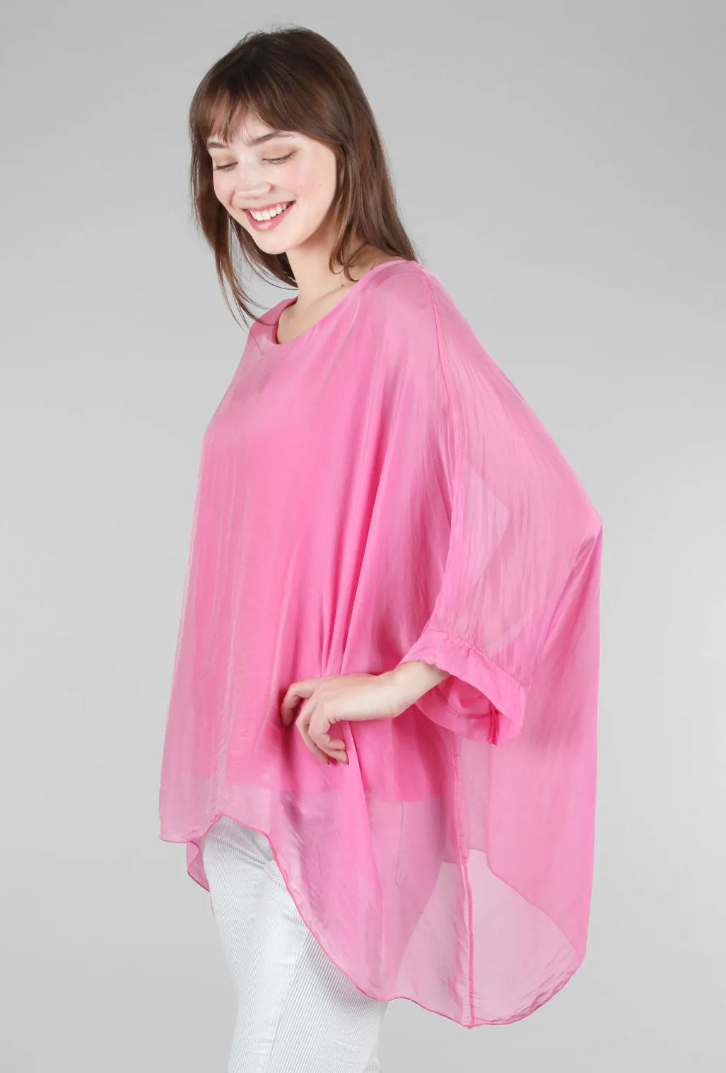 Silky Overlay Blouse, Hot Pink