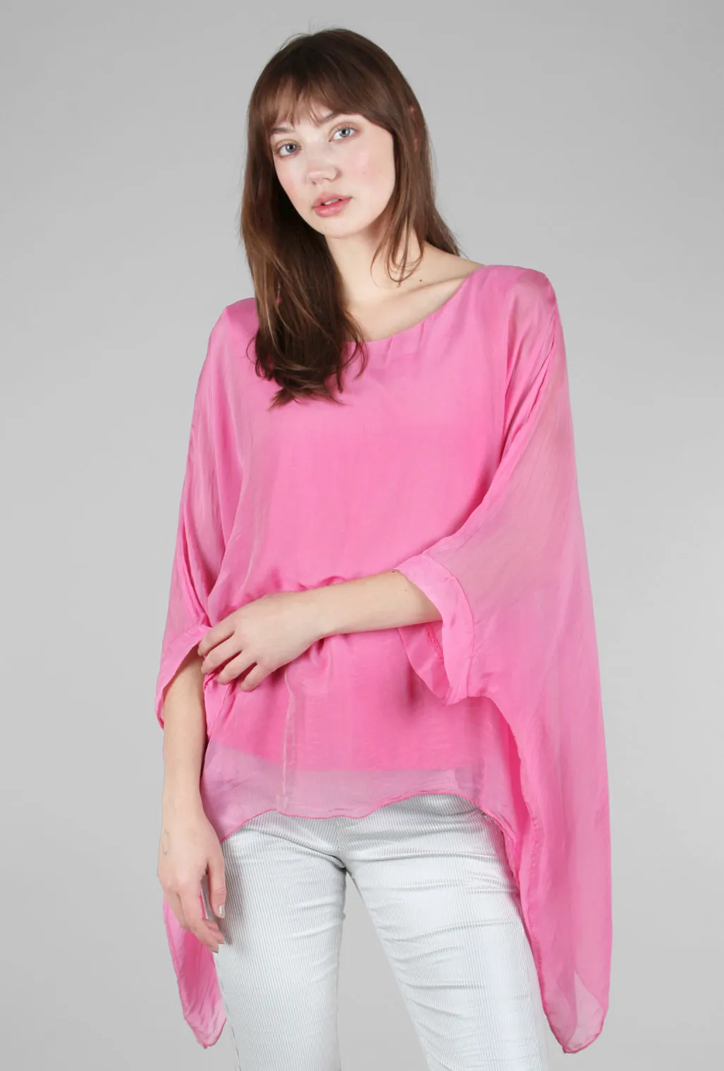 Silky Overlay Blouse, Hot Pink