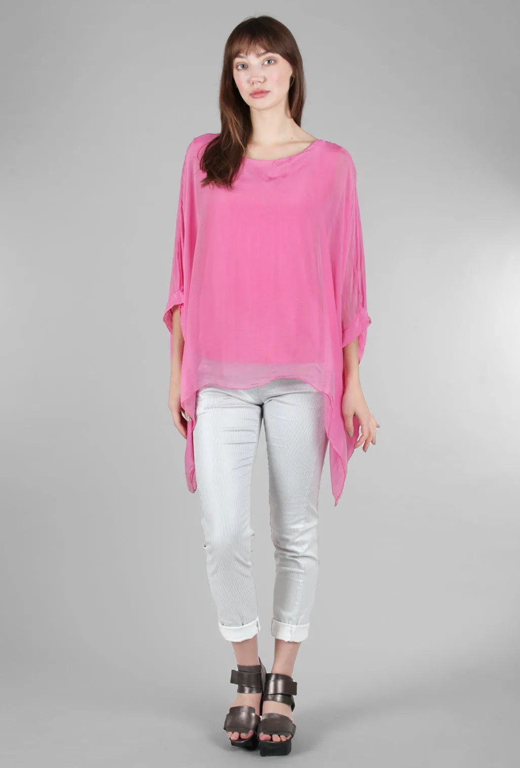 Silky Overlay Blouse, Hot Pink