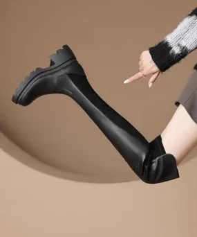 Stylish Splicing Chunky Thigh Boots Black Faux Leather WT042