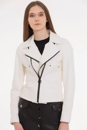 The Alomartes White Leather Women Jacket