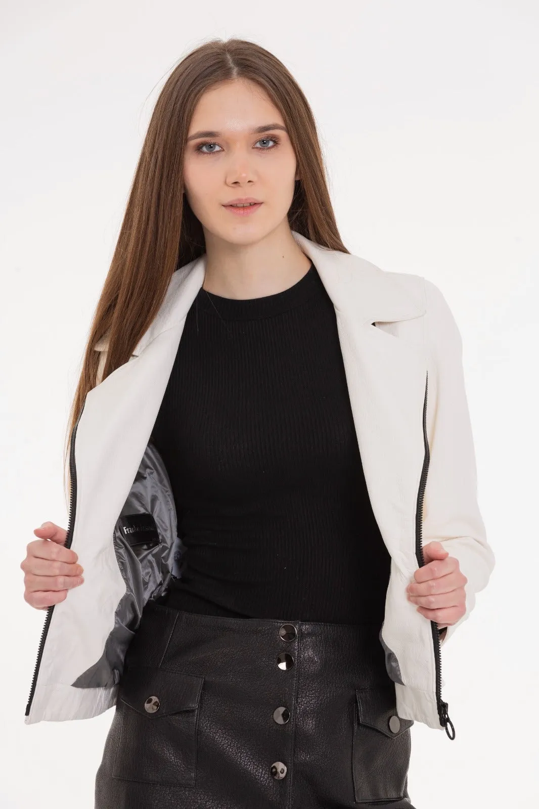 The Alomartes White Leather Women Jacket