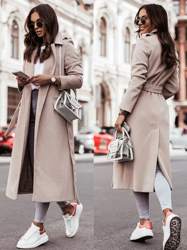 Trendy Belted Winter Coat with Notch Lapel Detail