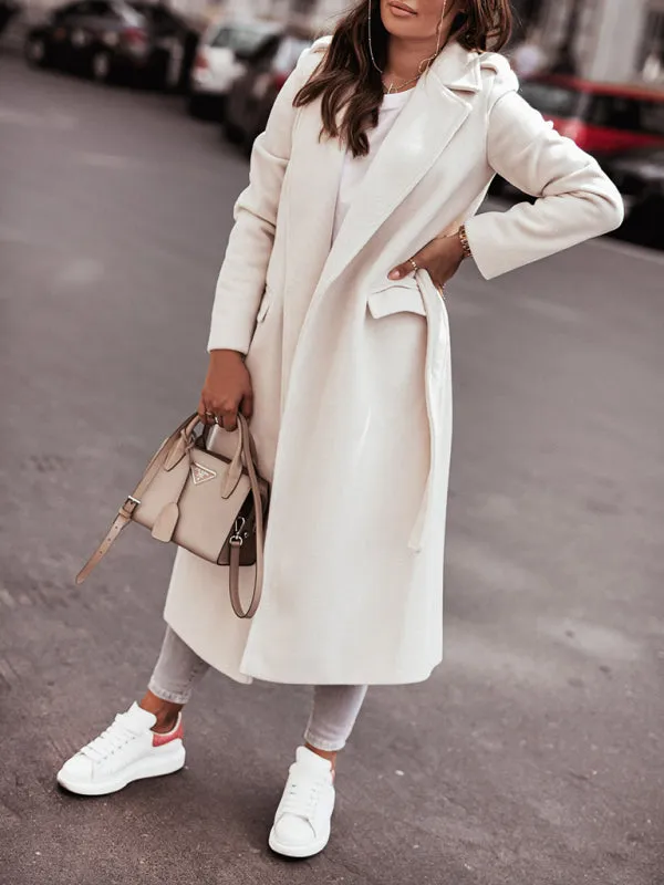 Trendy Belted Winter Coat with Notch Lapel Detail