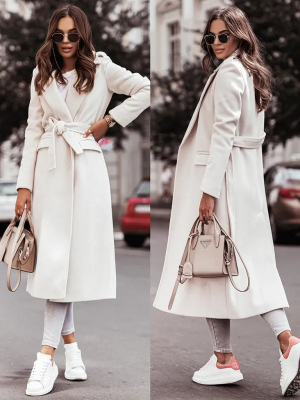 Trendy Belted Winter Coat with Notch Lapel Detail