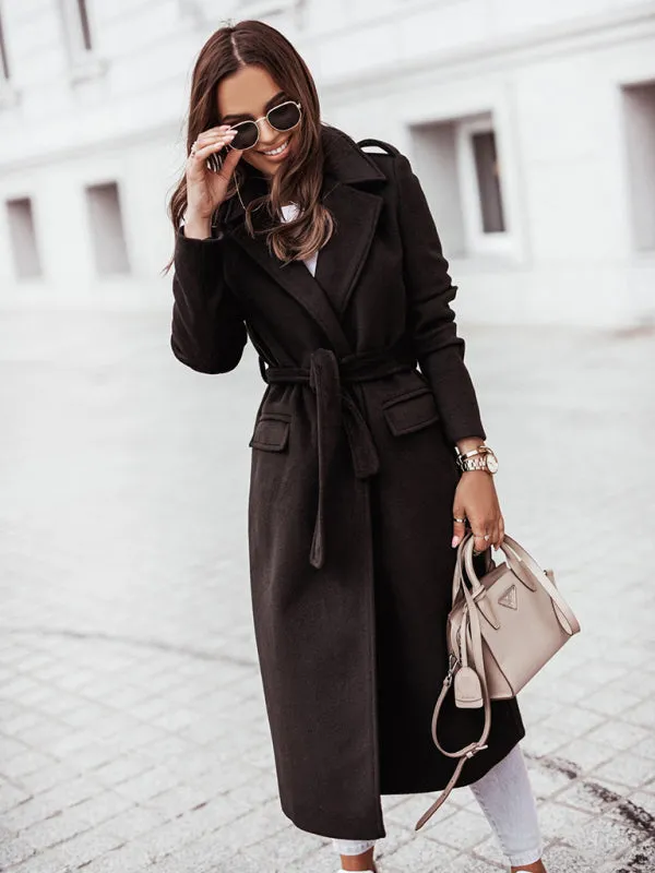 Trendy Belted Winter Coat with Notch Lapel Detail