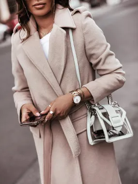 Trendy Belted Winter Coat with Notch Lapel Detail