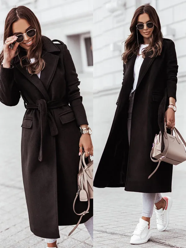 Trendy Belted Winter Coat with Notch Lapel Detail