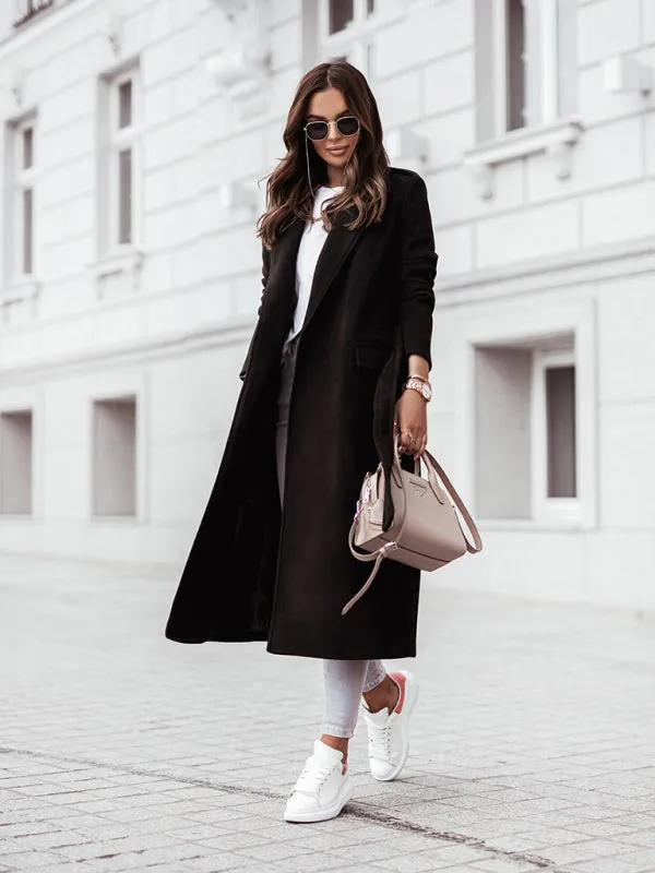 Trendy Belted Winter Coat with Notch Lapel Detail