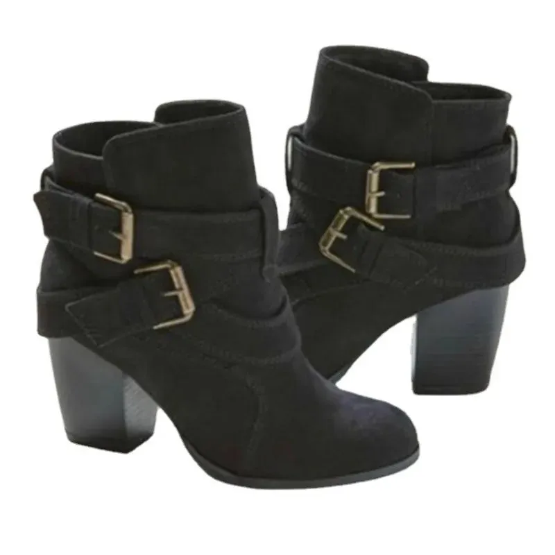 Vintage Women Ankle Chunky High Heels Boots