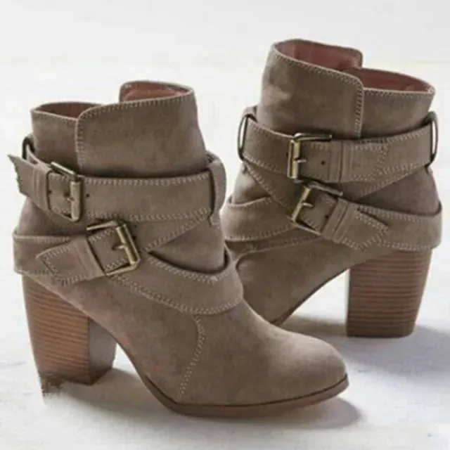 Vintage Women Ankle Chunky High Heels Boots