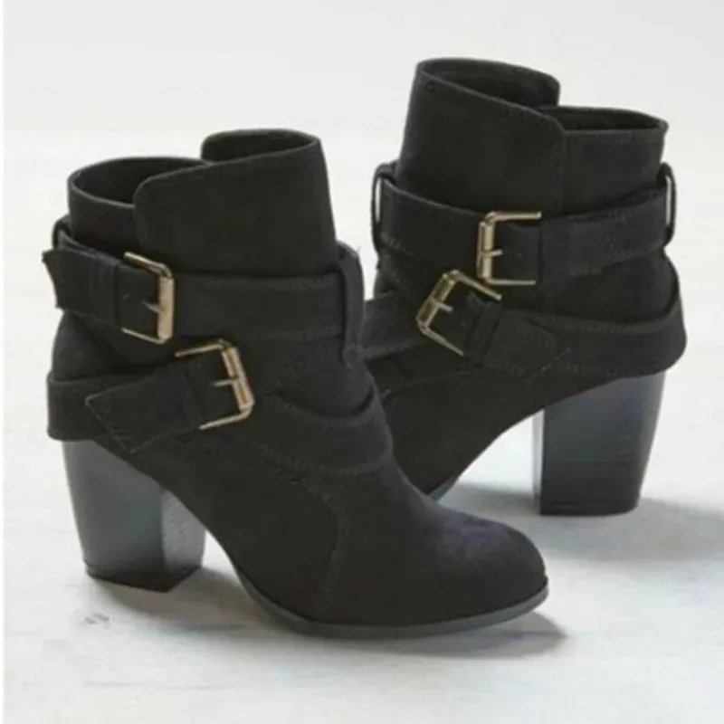 Vintage Women Ankle Chunky High Heels Boots