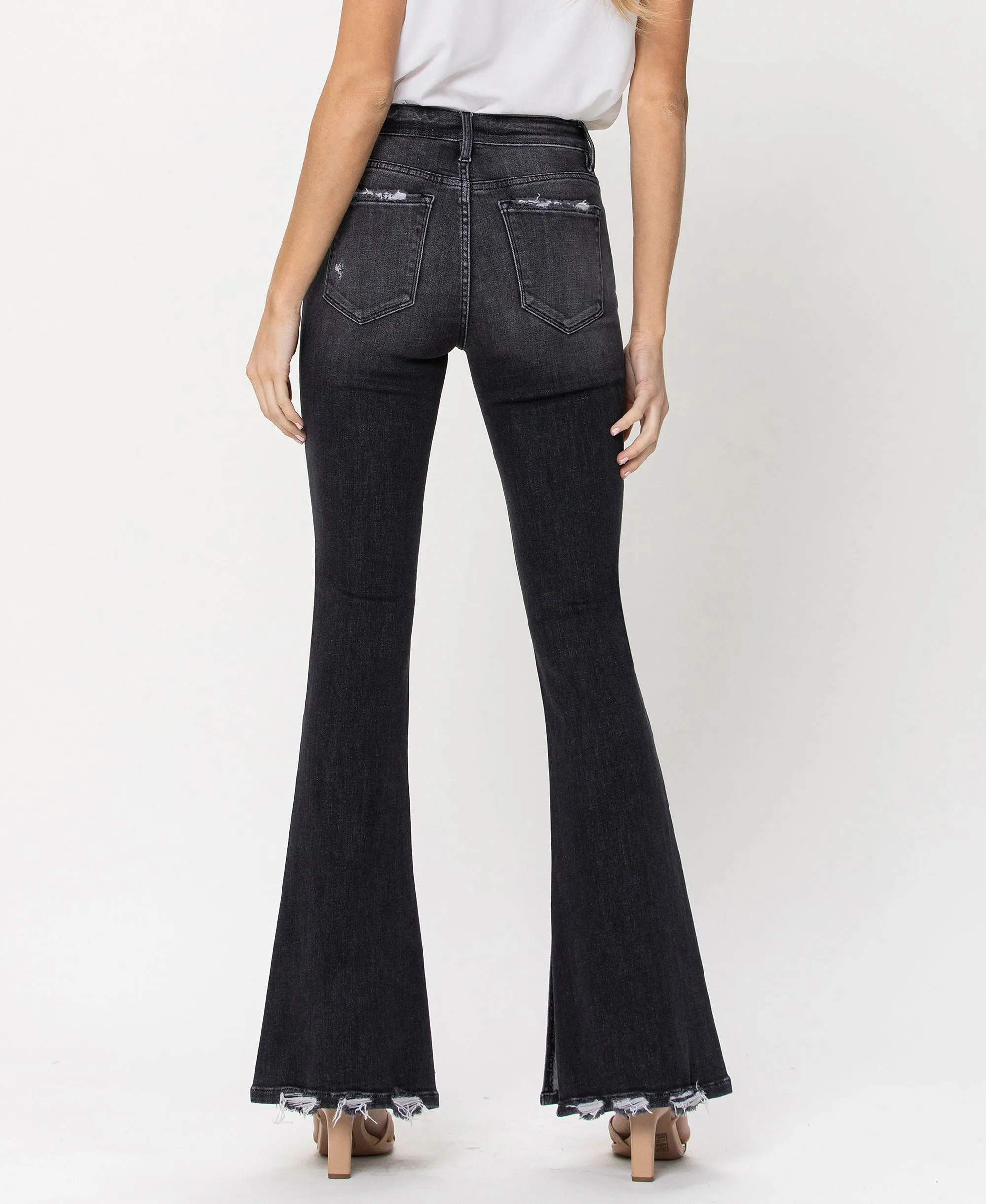 Wind Snap - Mid Rise Flare Jeans W Exposed Button Fly & Slit Detail