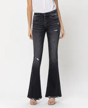 Wind Snap - Mid Rise Flare Jeans W Exposed Button Fly & Slit Detail