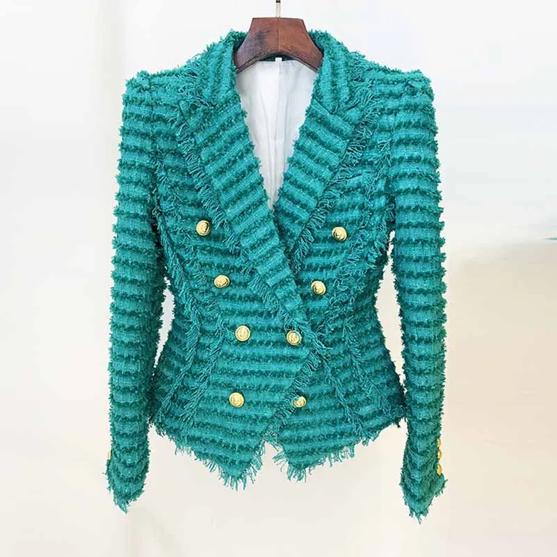 Women Turquoise Tweed Golden Buttons Fitted Blazer   Mid- Waist Shorts Suit / Party Suit / Wedding Suit