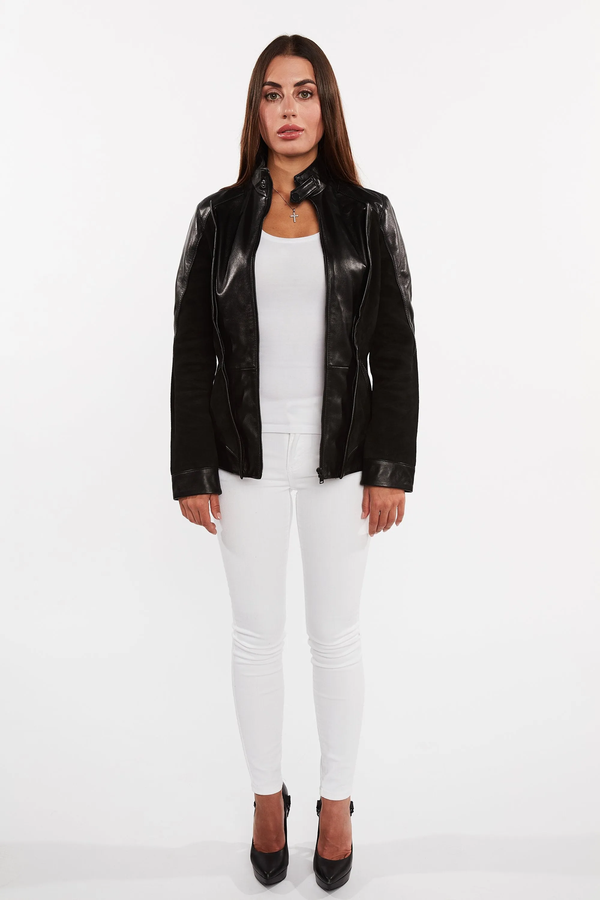 Womens Cosette Dual Panel Leather & Suede Jacket