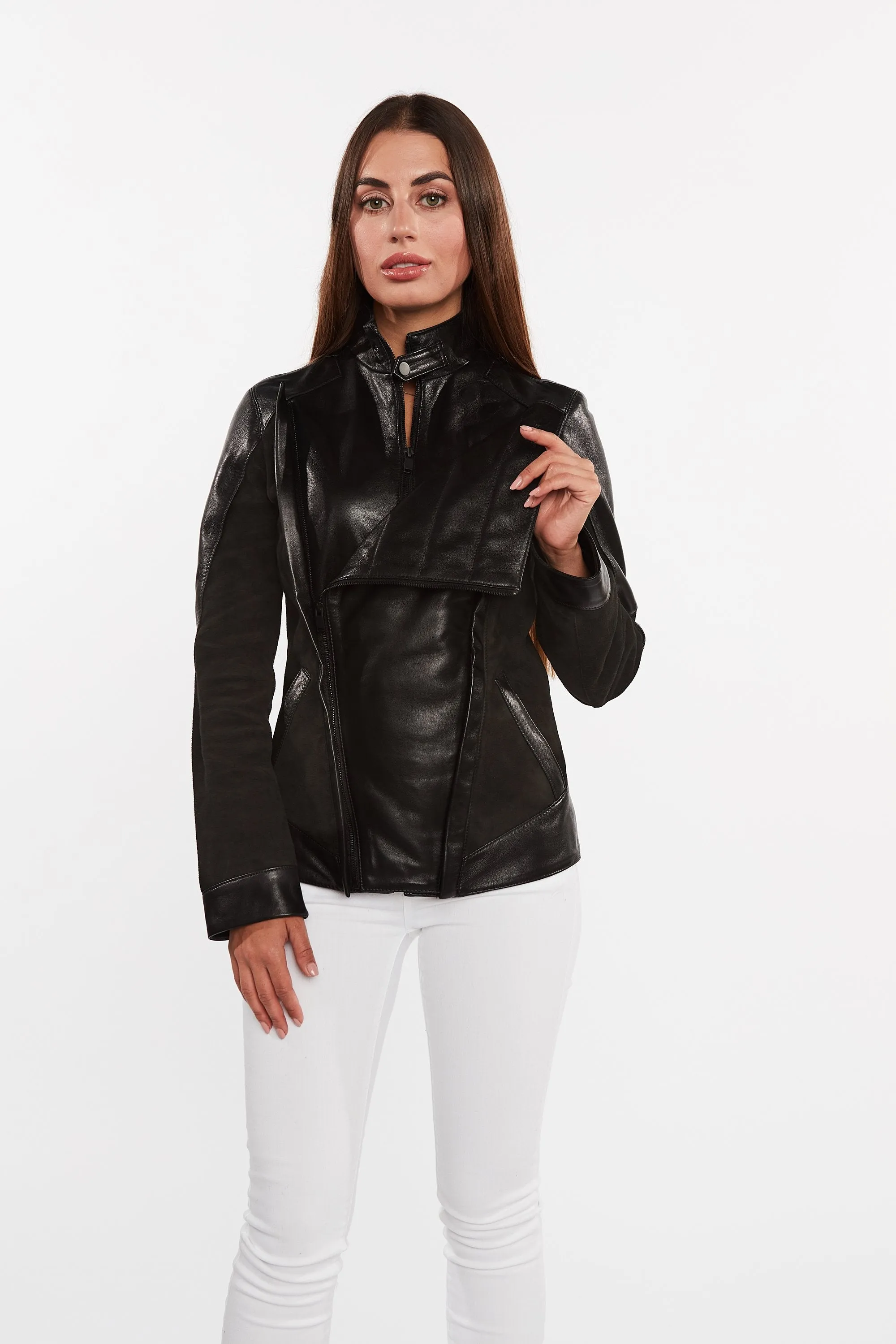 Womens Cosette Dual Panel Leather & Suede Jacket